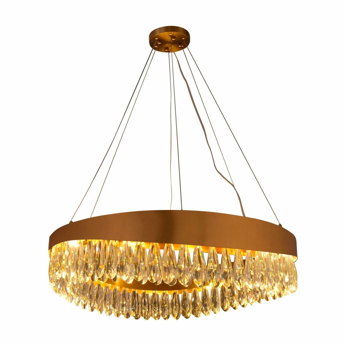 Main image of Faceted Long Pear Crystal Gold Metal Chandelier D800 with 12xG9 Fitting | TEKLED 156-19570