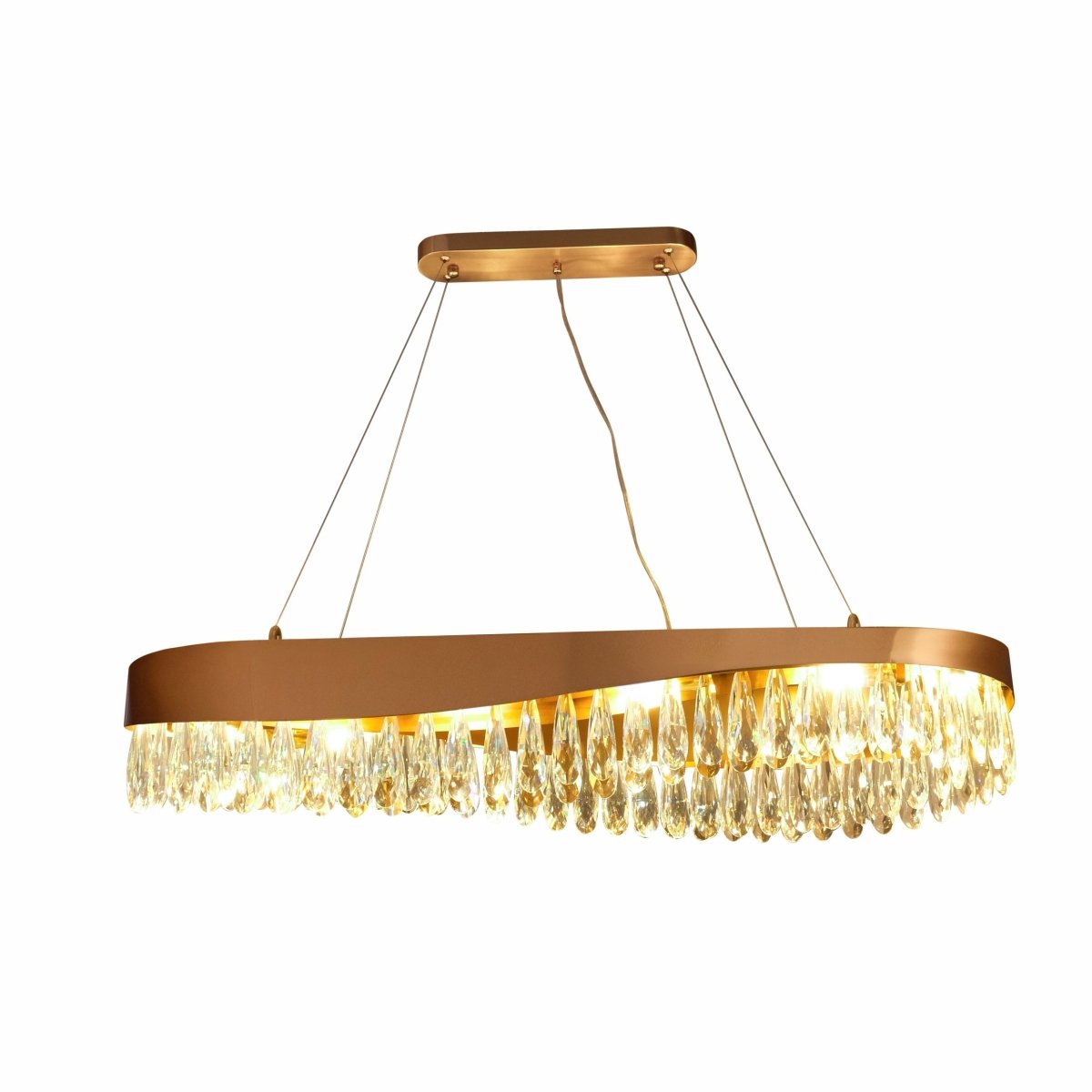 Main image of Faceted Long Pear Crystal Gold Metal Island Chandelier L1100 with 12xG9 Fitting | TEKLED 156-19574