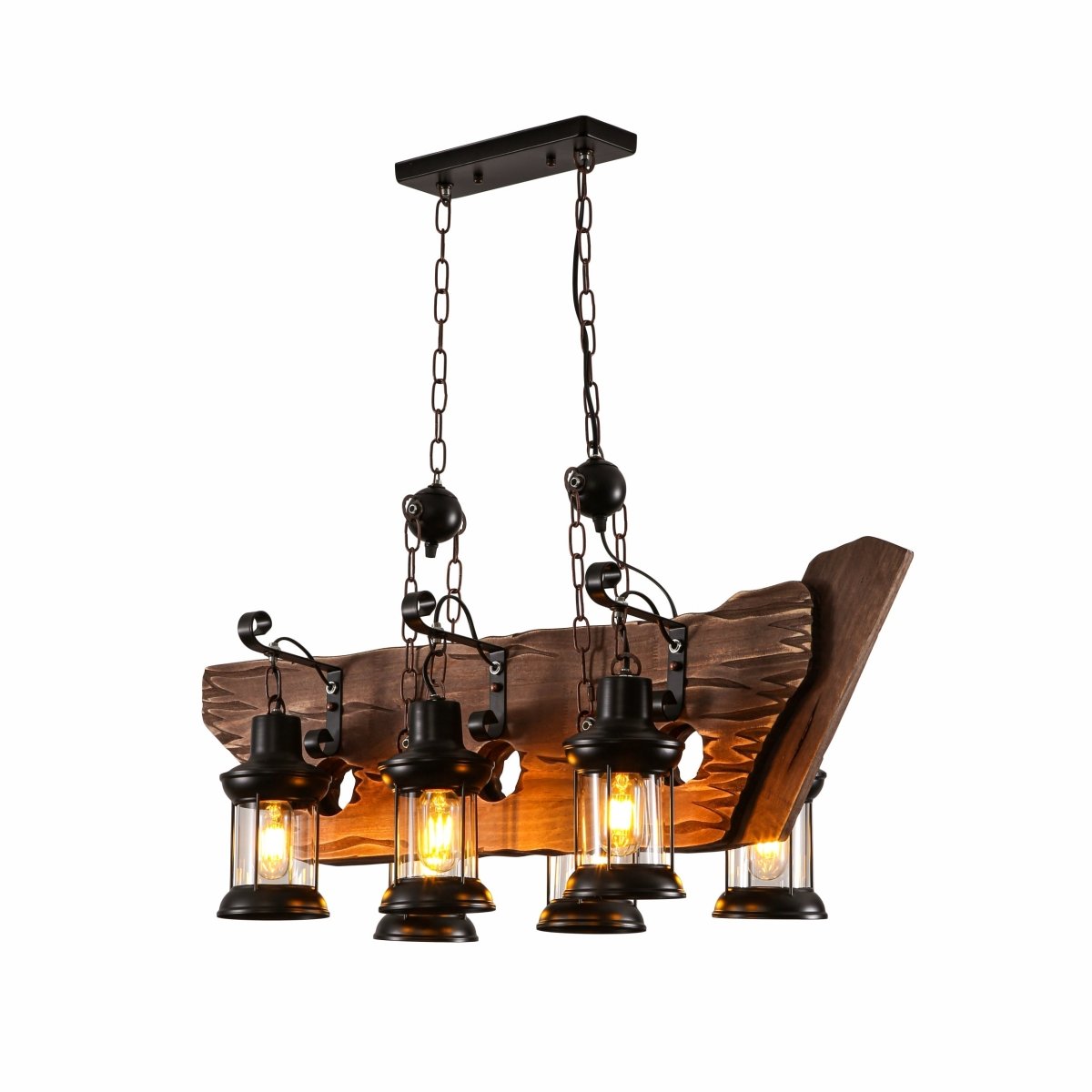 Main image of Galley Iron and Wood Glass Cylinder Shade Island Chandelier Light 6xE27 | TEKLED 159-17842