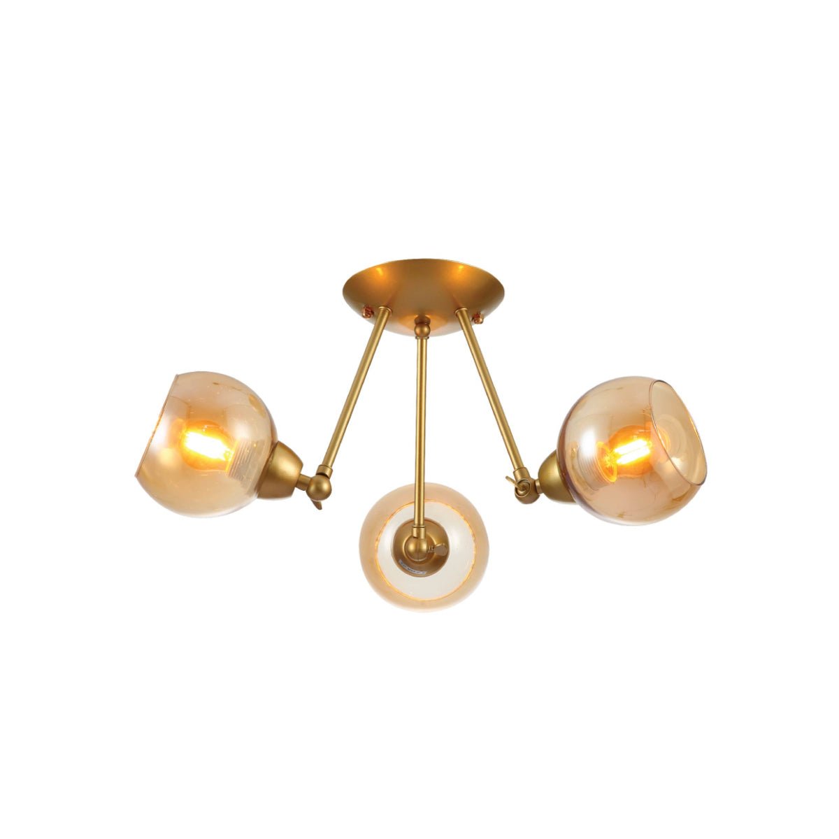 Main image of Gold Hinged Metal Amber Dome Glass Ceiling Light with E27 Fittings | TEKLED 159-17648