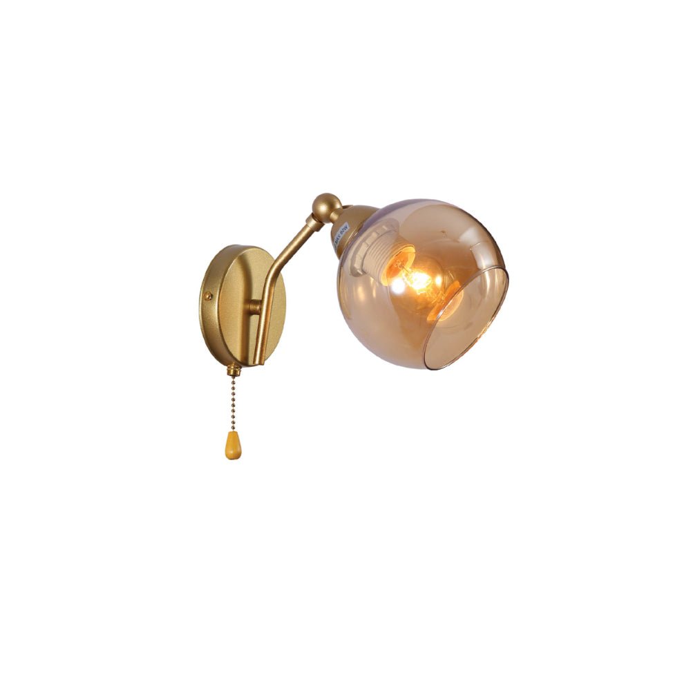 Main image of Gold Hinged Metal Amber Dome Glass Wall Light E27 Pull Down Switch | TEKLED 151-19776