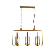 Main image of Gold Metal Cage Body Amber Cylinder Glass Kitchen Island Chandelier Ceiling Light with 3xE27 Fitting | TEKLED 159-17444