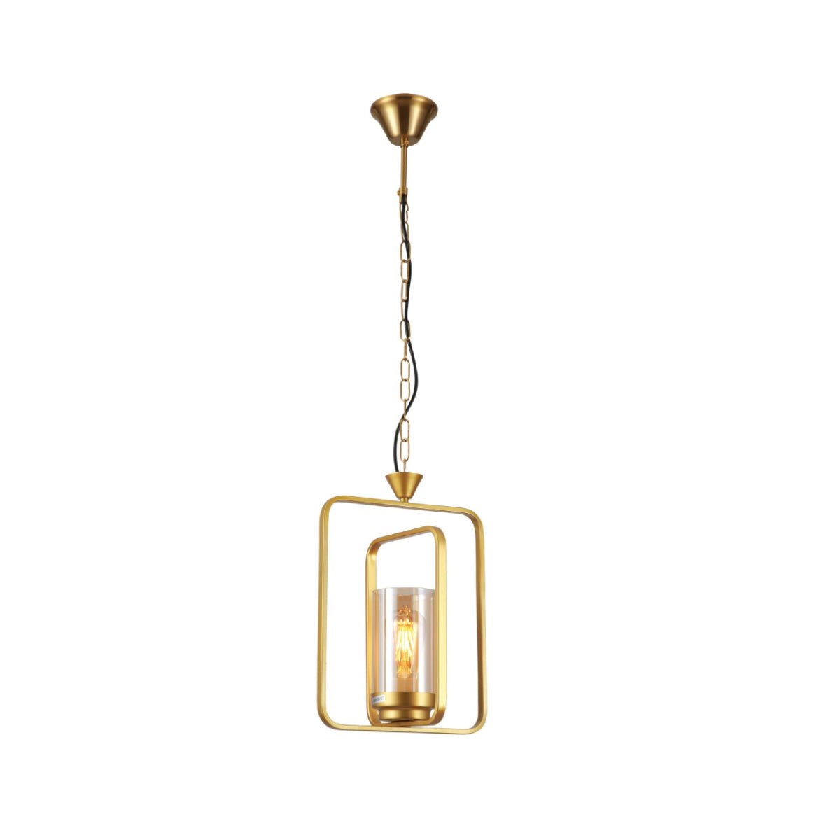 Main image of Gold Metal Cage Body Amber Cylinder Glass Pendant Ceiling Light with E27 Fitting | TEKLED 159-17438