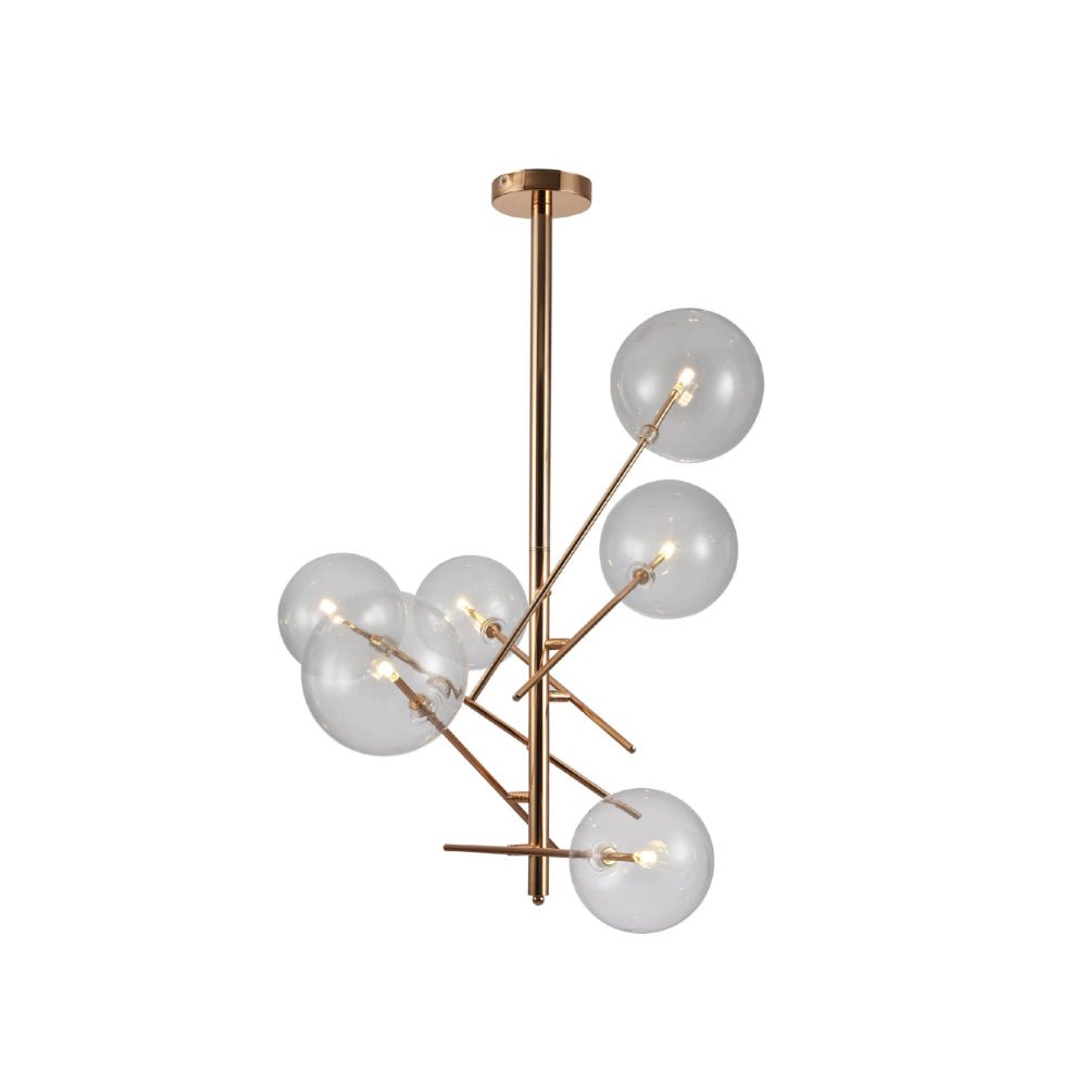 Main image of Gold Metal Clear Glass Globe Chandelier Ceiling Light with 6xG4 Fittings | TEKLED 158-19614