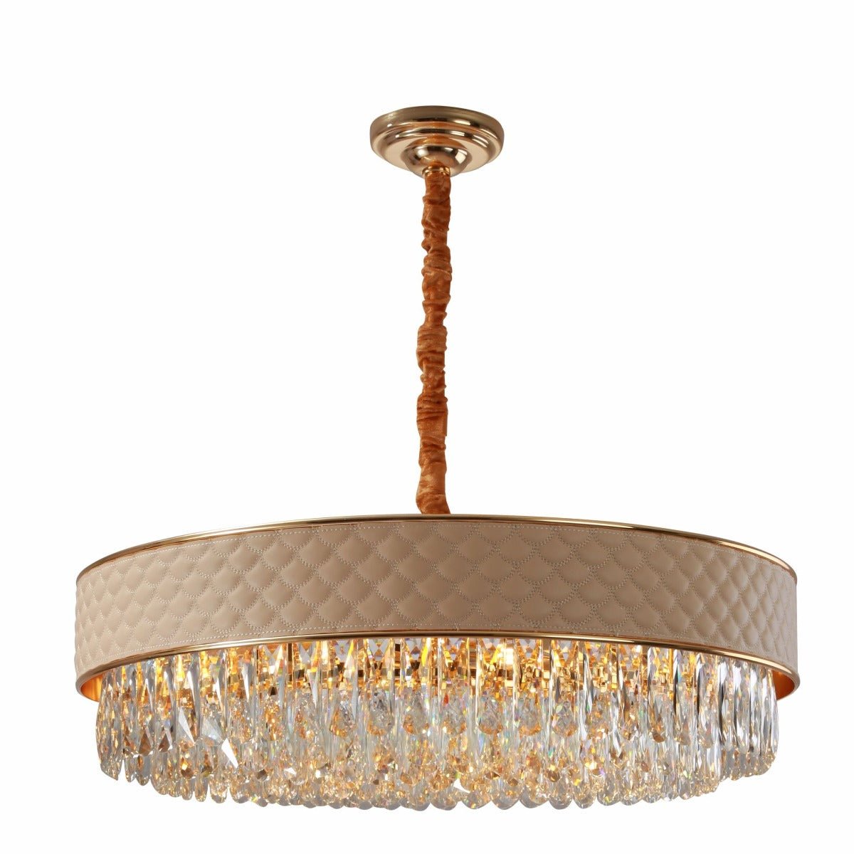 Main image of Gold Metal Cream Leather Crystal Chandelier D800 with 15xE14 Fitting | TEKLED 158-19860