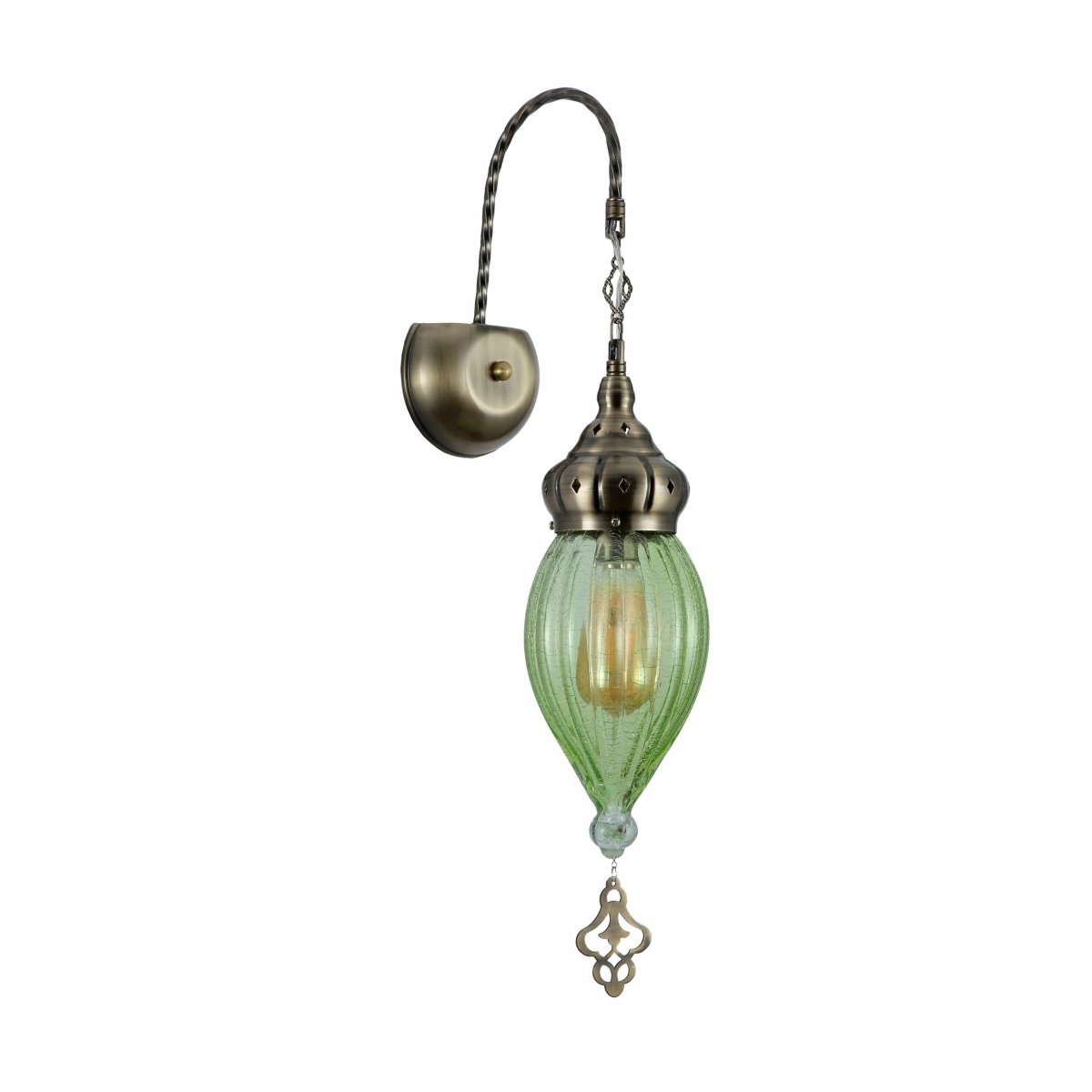 Main image of Green Glass Antique Bronze Metal Body Moroccan Style Wall Light with E27 Fitting | TEKLED 151-194580