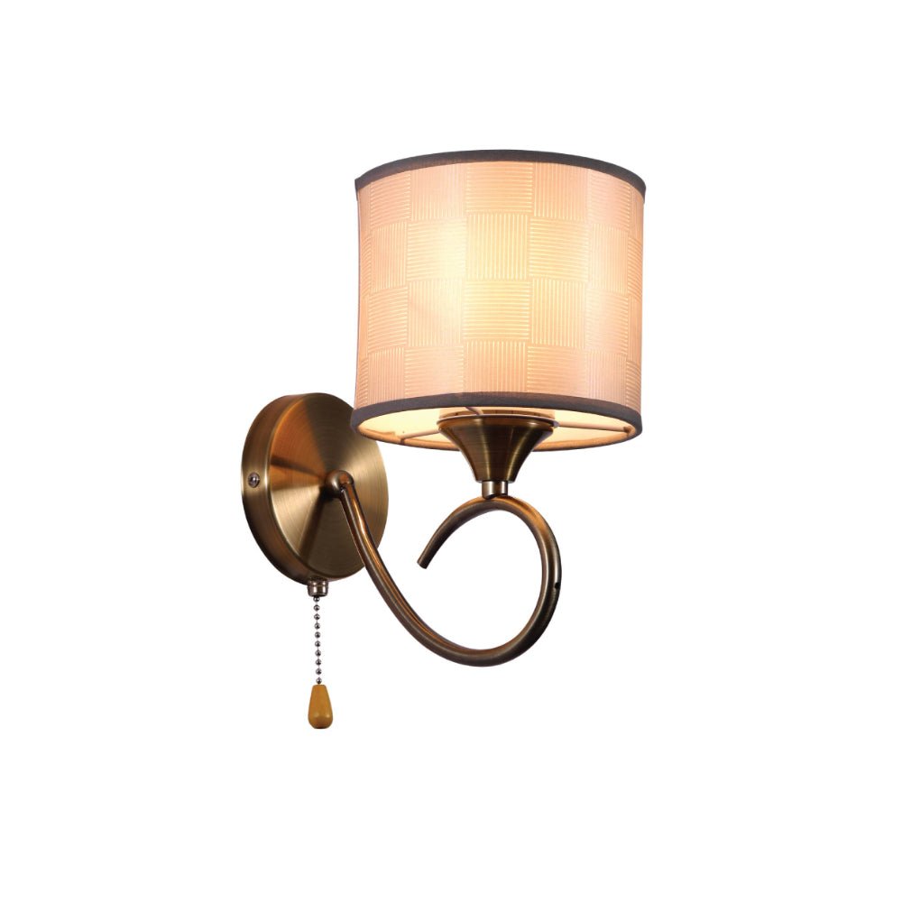 Main image of Grey Fabric Shade Antique Brass Hook Metal Vintage Retro Classic Wall Light with Pull Down Switch E27 Fitting | TEKLED 151-19798