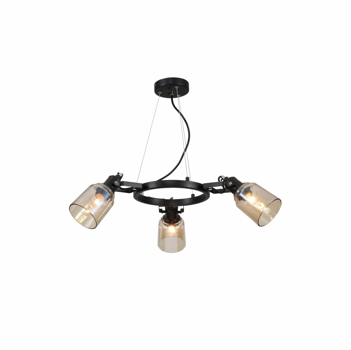 Amber Cone Glass Black Suspended Ceiling Light 3Xe27's main image.