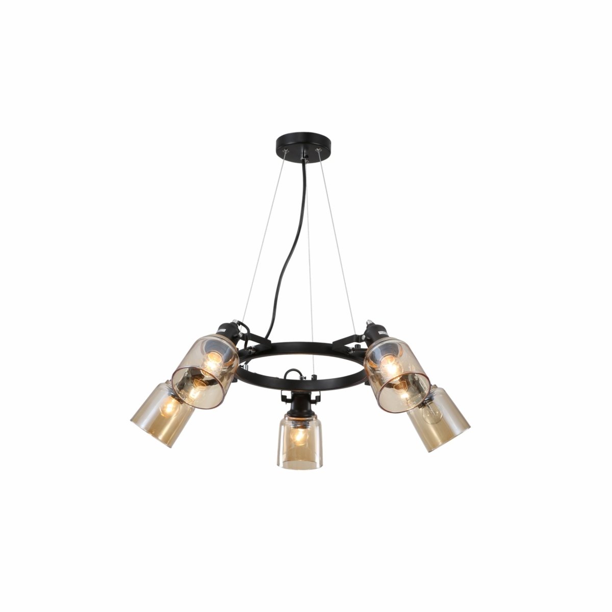 Amber Cone Glass Black Suspended Ceiling Light 5Xe27's main image.