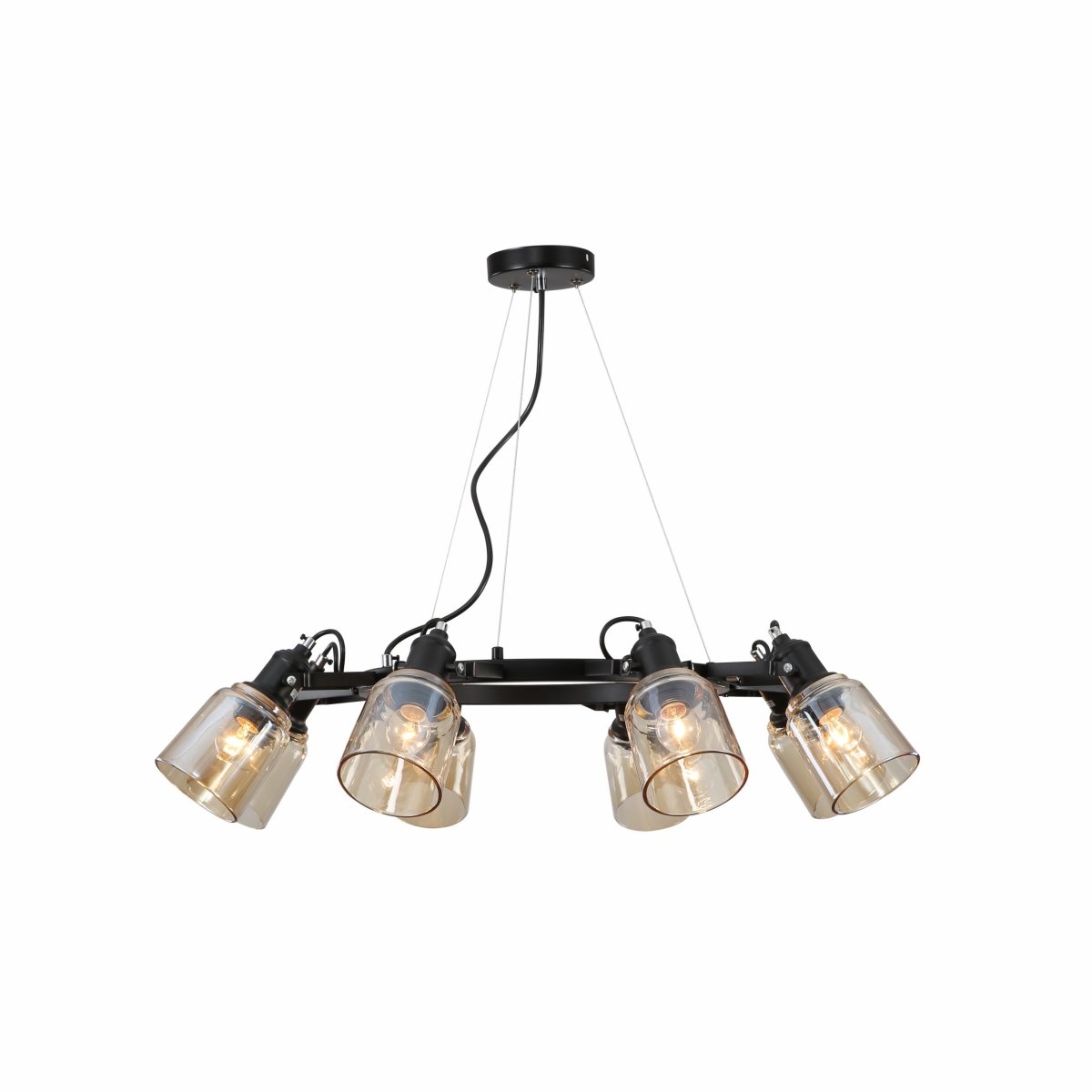 Amber Cone Glass Black Suspended Ceiling Light 8Xe27's main image.