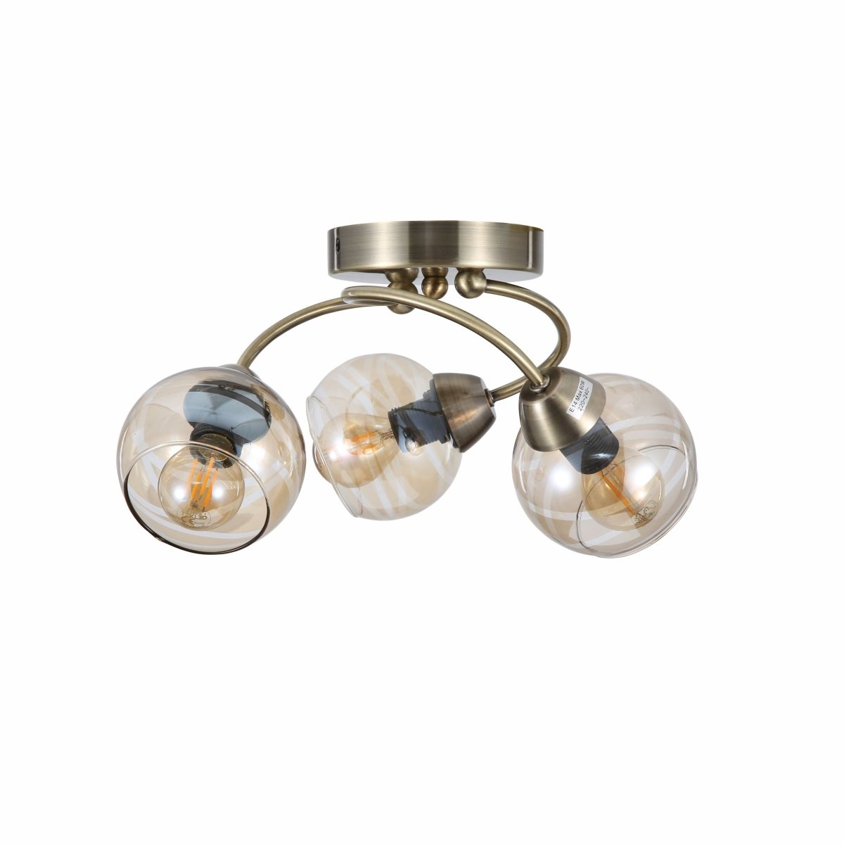 Amber Glass Antique Brass Semi Flush Ceiling Light 3Xe14's main image.
