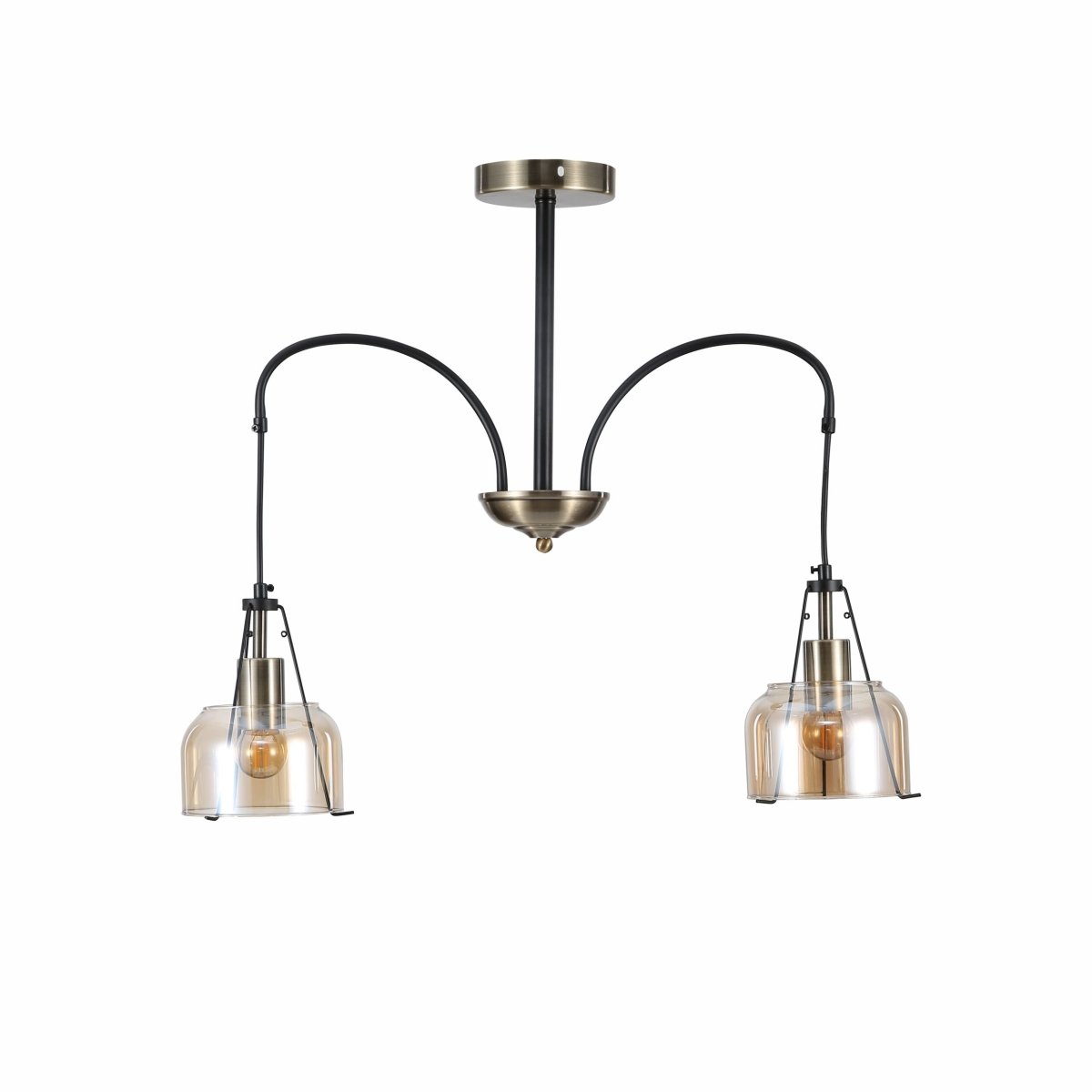 Amber Glass Black And Antique Brass Suspended Ceiling Light 2Xe27's main image.