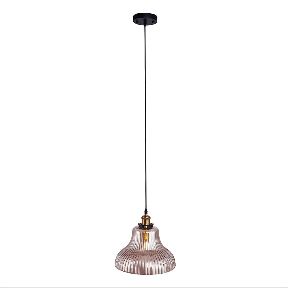 Amber glass cone striped pendant light with e27 fitting main
