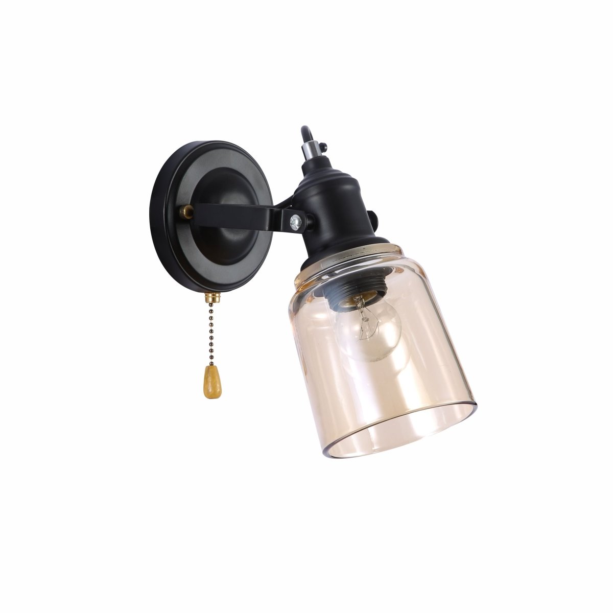 Amber Glass Cone Wall Light E27 And Pull Down Switch's main image.