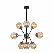 Amber Glass Globe Black And Antique Brass Semi Flush Ceiling Light 9Xe27's main image.