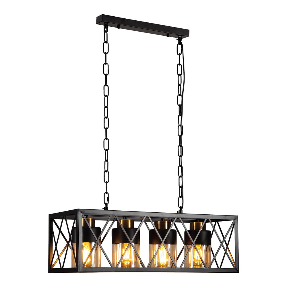 Black cuboid metal amber cylinder glass island chandelier with 4xe27 main image