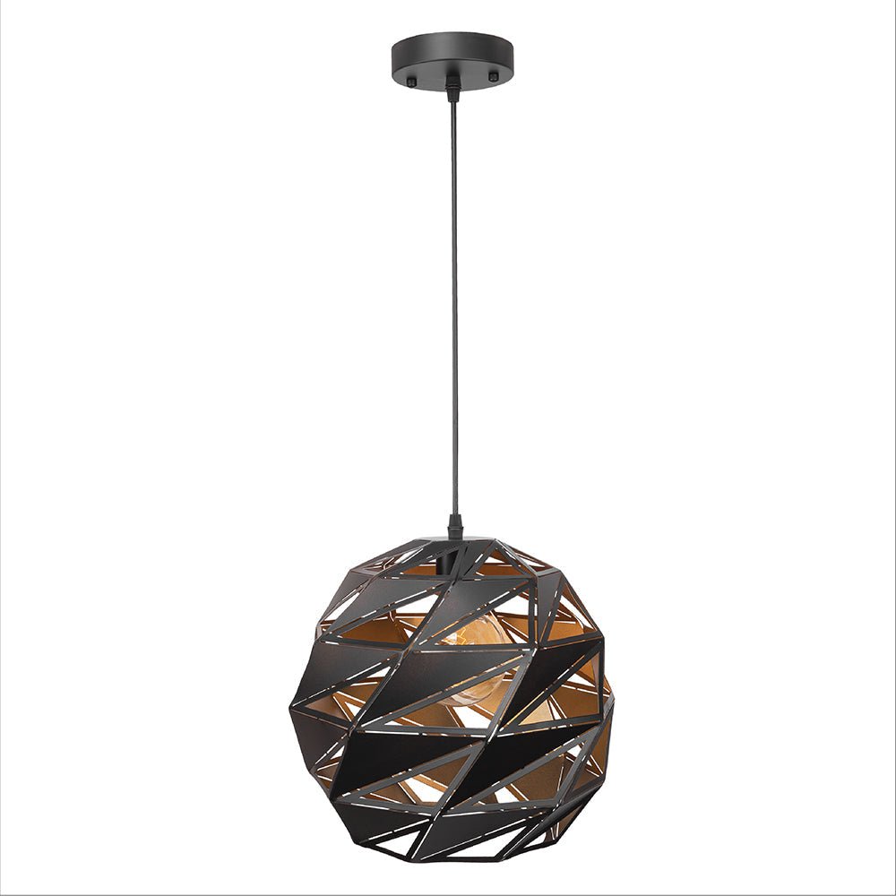 Black-golden metal polyhedral pendant light l with e27 fitting main image
