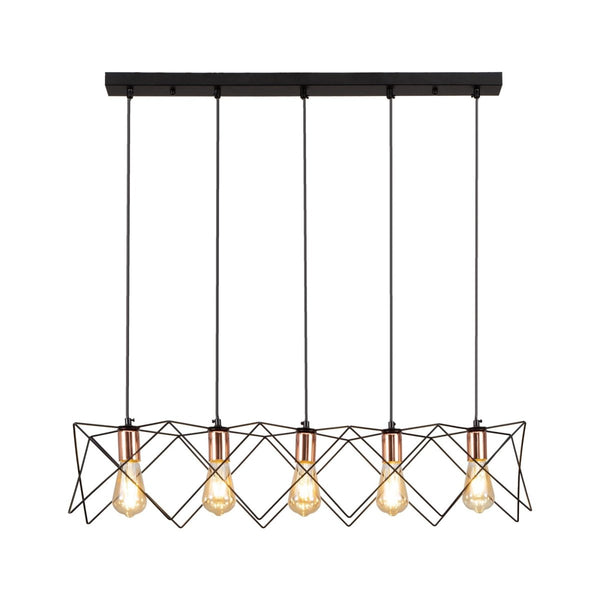 Black metal caged island chandelier with 5xe27 main