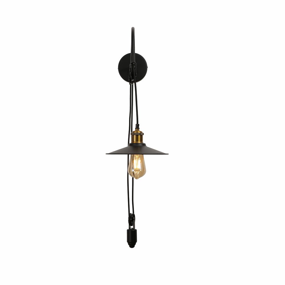 Black Metal Funnel Pulley Wall Light E27's main image.