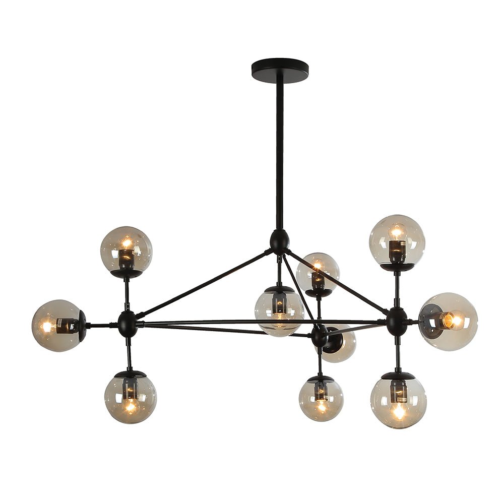 Black rod metal amber glass globe chandelier with 10xe27 main