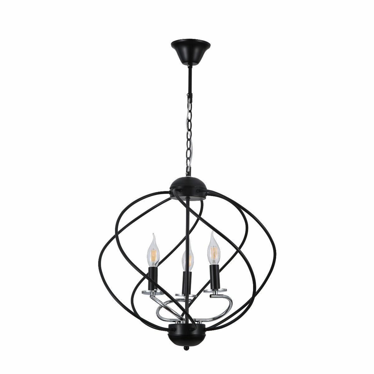 Black Spiral Metal Chrome Arm Chandelier 3Xe14's main image.