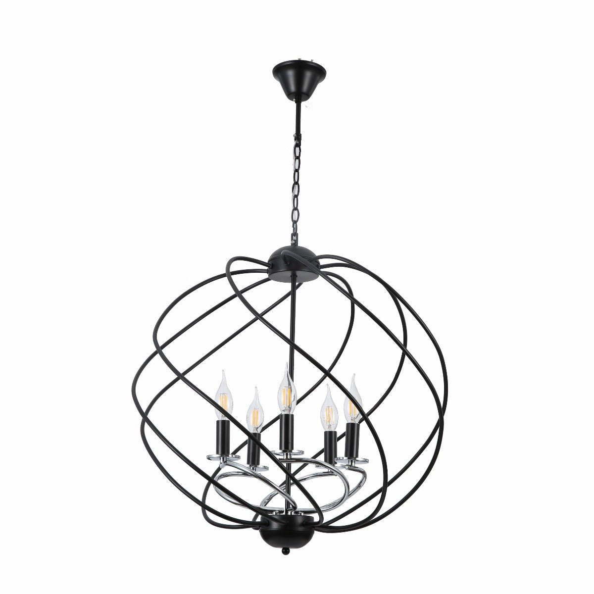 Black Spiral Metal Chrome Arm Chandelier 5Xe14's main image.