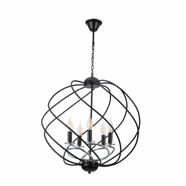 Black Spiral Metal Chrome Arm Chandelier 5Xe14's main image.