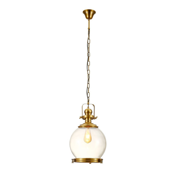 Golden bronze metal amber glass globe pendant light sealed main image