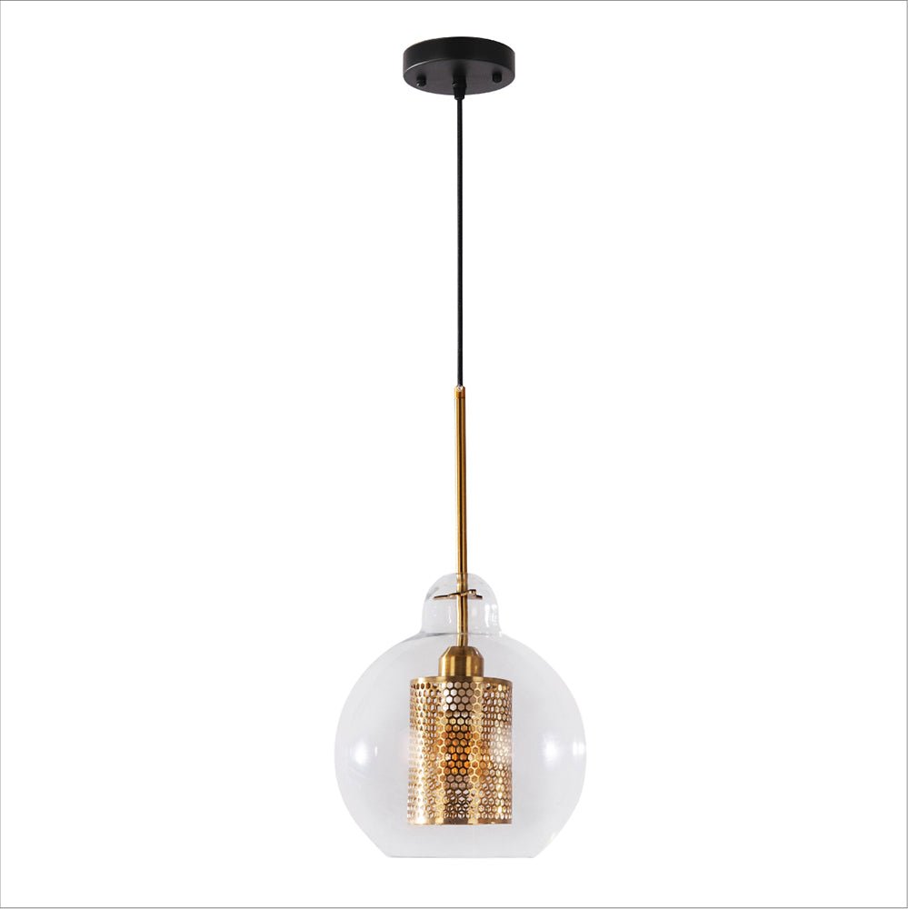 Golden metal clear glass globe pendant light with e27 fitting main image