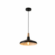 Main image of Capo Funnel Cone Flat Nordic Wood Top White or Black Designer Metal Pendant Ceiling Light E27 | TEKLED 150-18034