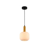 Main image of Sawyer Ribbed Fluted Reeded Maloto Lantern Green Opal Purple Amber Glass Pendant Ceiling Light E27 Gold Metal Top | TEKLED 150-18720