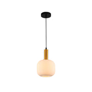Main image of Sawyer Ribbed Fluted Reeded Maloto Lantern Green Opal Purple Amber Glass Pendant Ceiling Light E27 Gold Metal Top | TEKLED 150-18720