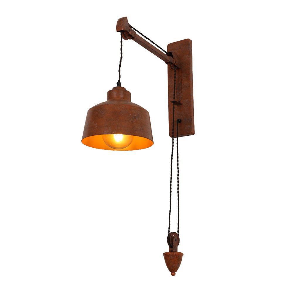 Old Brown Metal Pulley Step Wall Light E27's main image.