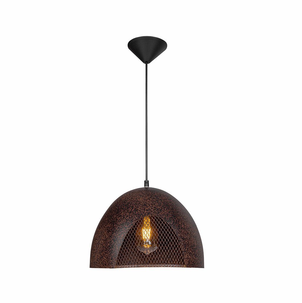 Rusty brown metal dome flat pendant light l with e27 main image