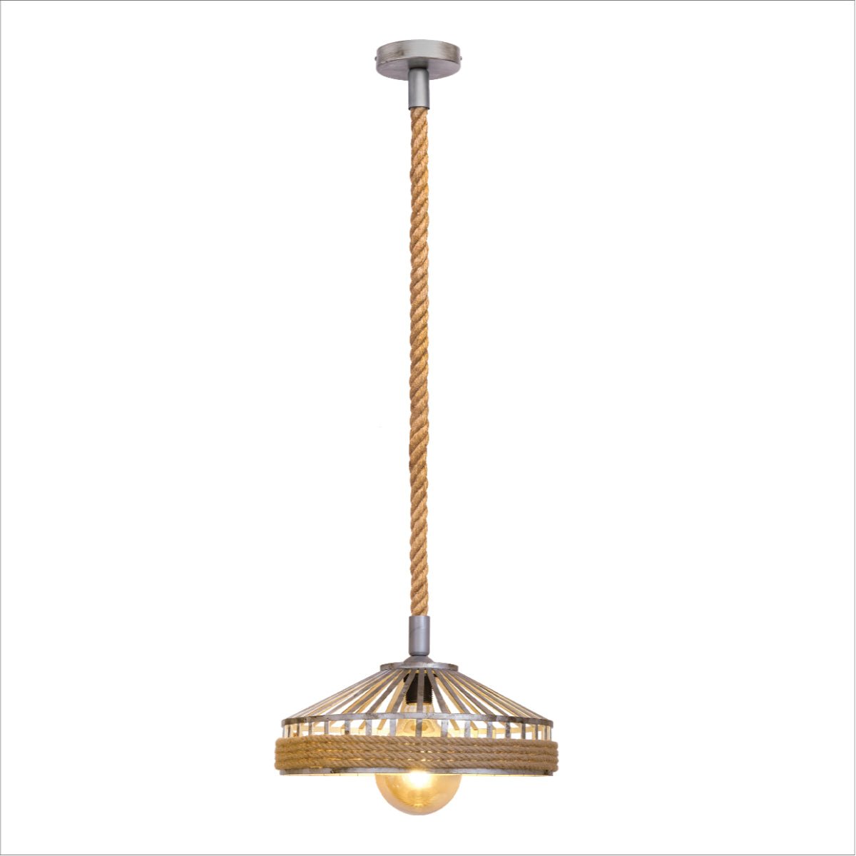 Main image of Silvery Grey Metal Hemp Rope Cage Pendant Ceiling Light with E27 | TEKLED 150-17720