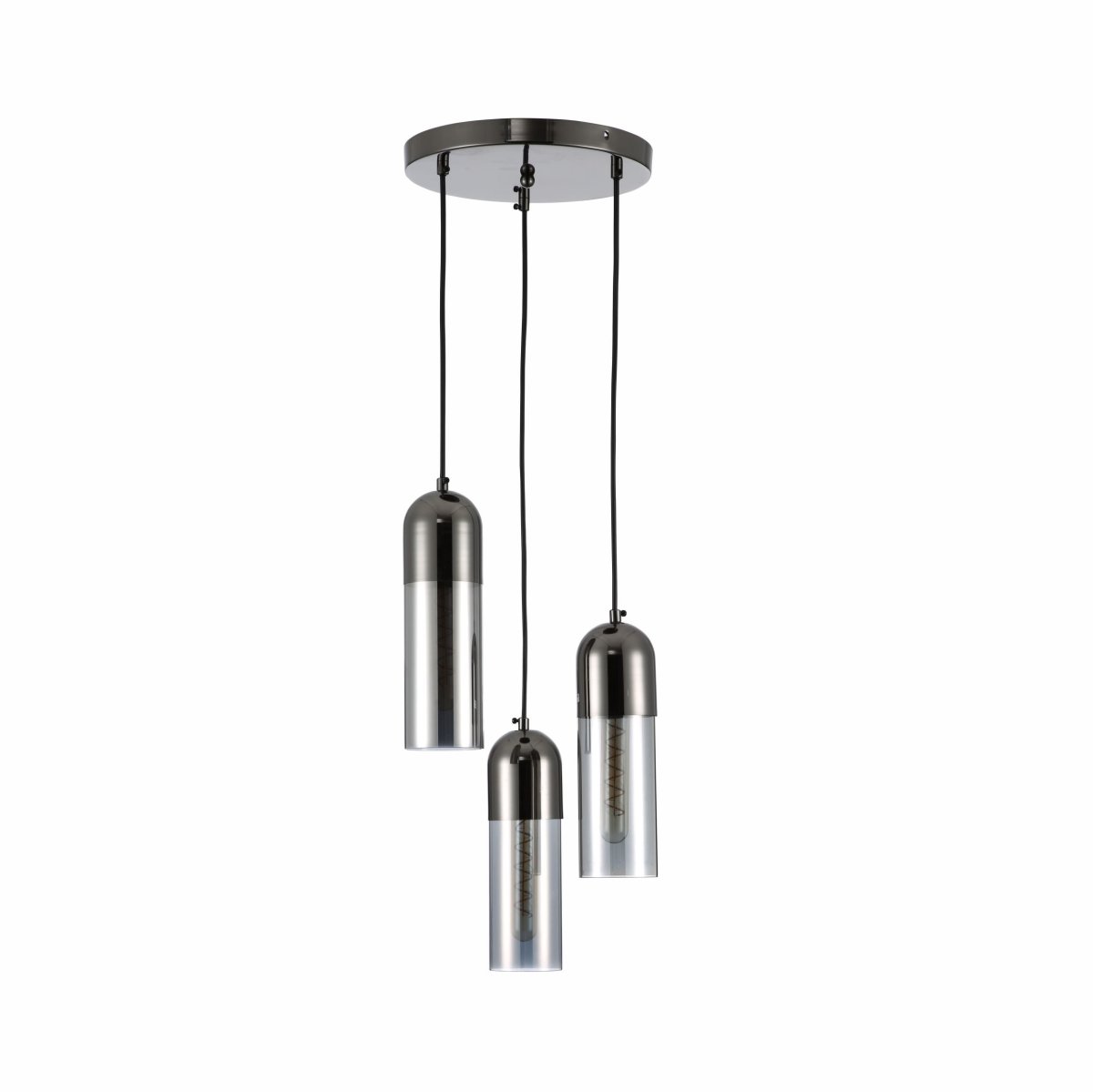 Smoky Glass Pearl Black Plated Top Cylinder Pendant Light 3Xe27's main image.