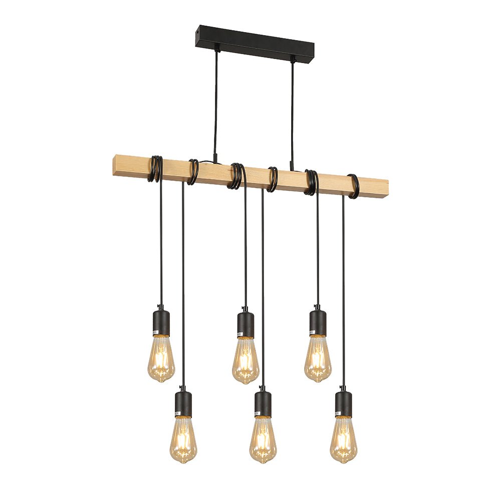 Timber wood rod dropping chandelier with 6xe27 main