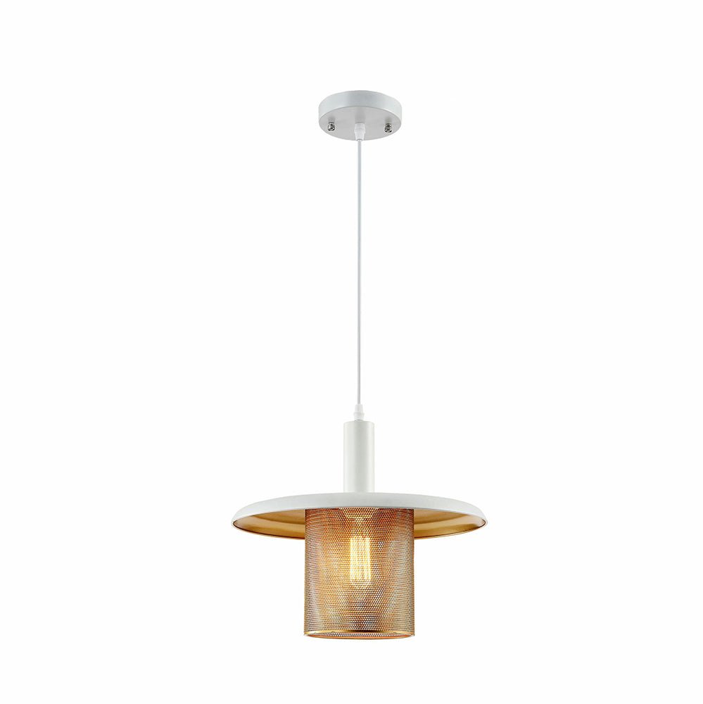 White-golden metal caged flat pendant light with e27 main image