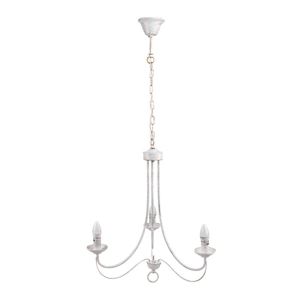 White metal 3 arm chandelier with 3xe14 main