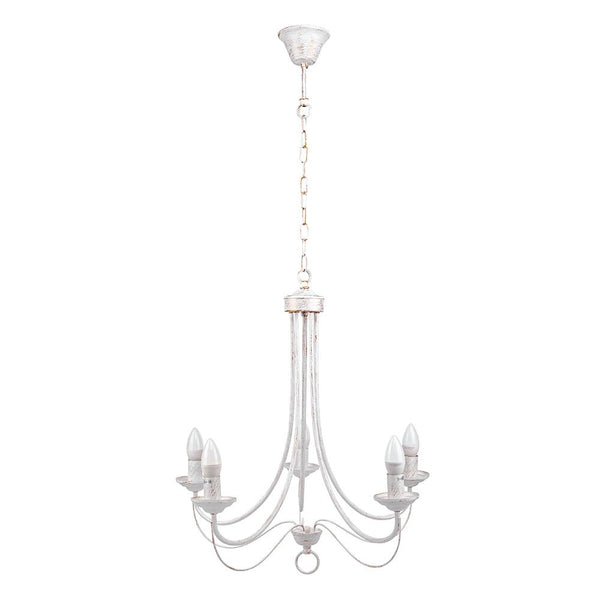 White metal 5 arm chandelier with 5xe14 main