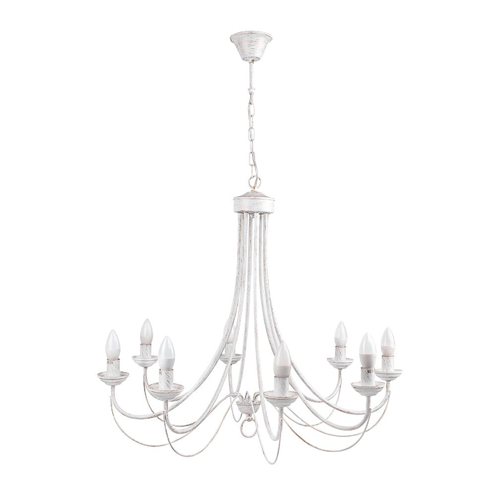 White metal 8 arm chandelier with 8xe14 main