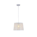 White metal frustum pendant light square pattern with e27 fitting in indoor setting