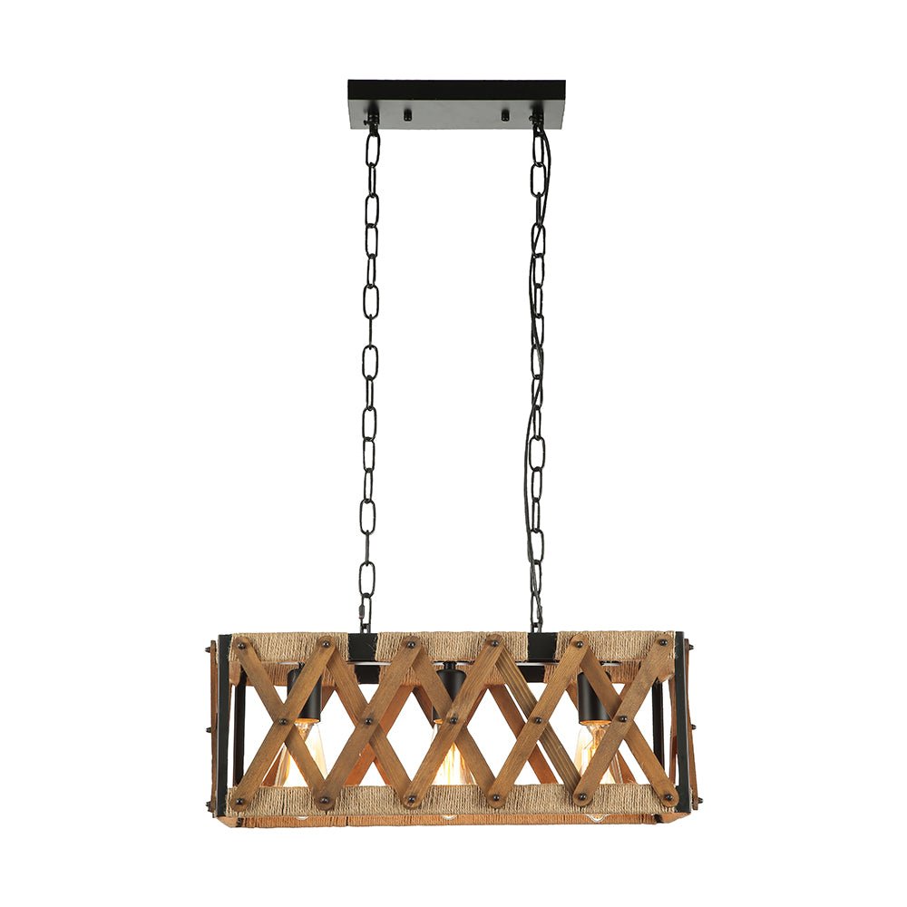 Wood black metal cuboid island chandelier with 3xe27 main
