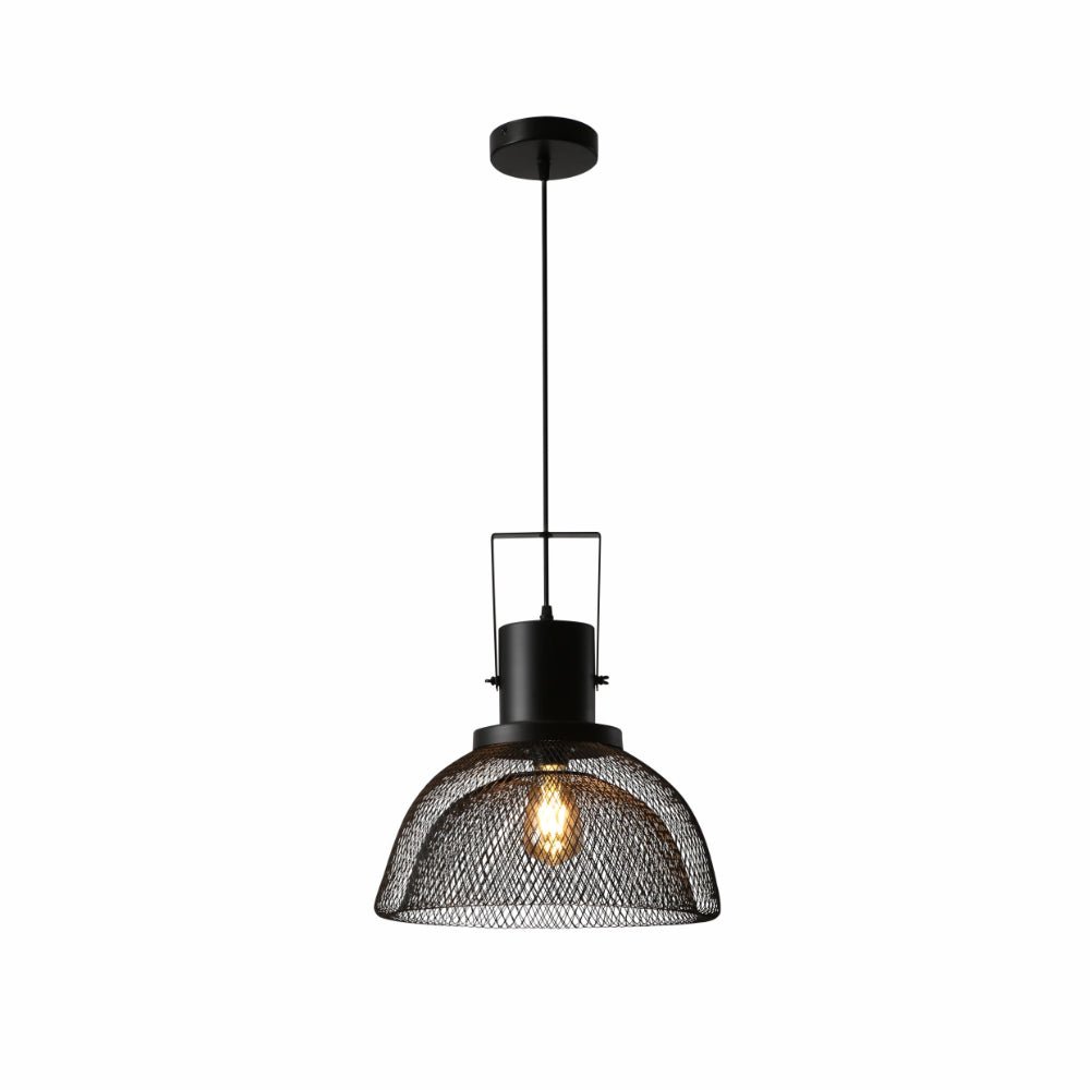 Main image of Industrial Double Mesh Caged Handled Dome Black Metal Pendant Ceiling Light E27 | TEKLED 150-18120