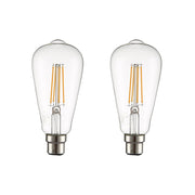 Main image of LED Dimmable Filament Bulb ST64 Edison B22 Bayonet Cap 6.5W 806lm Warm White 2700K Clear Pack of 2 | TEKLED 583-150332