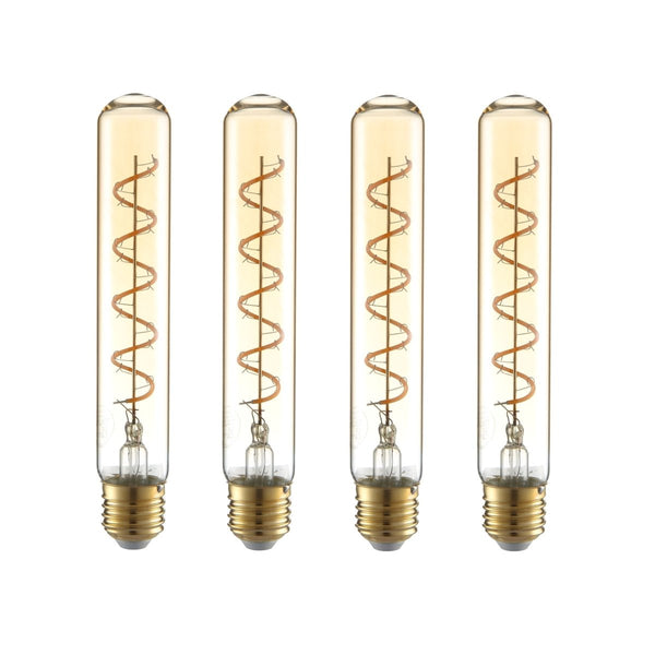 Main image of LED Dimmable Filament Bulb T30 Tubular E27 Edison Screw 4W 240lm 185mm Warm White 2400K Amber Pack of 4 | TEKLED 583-150565