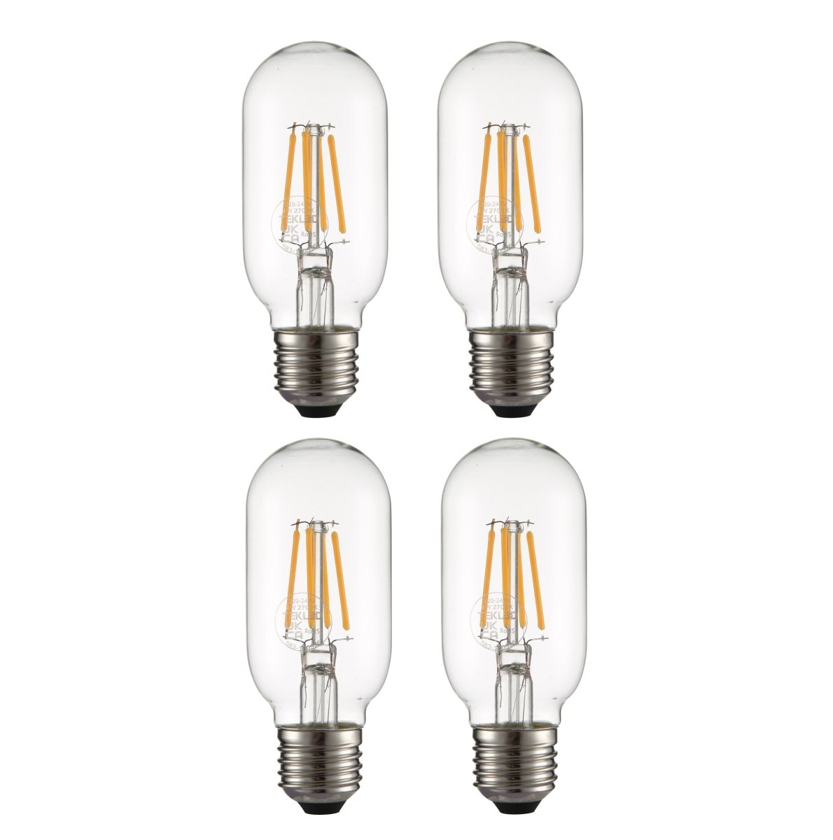 Main image of LED Dimmable Filament Bulb T45 Tubular E27 Edison Screw 4W 470lm Warm White 2700K Clear Pack of 4 | TEKLED 583-150525