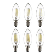 Main image of LED Filament Bulb C35 Candle E14 Small Edison Screw 4W 470lm Cool Daylight 6500K Clear Pack of 6 | TEKLED 583-150605