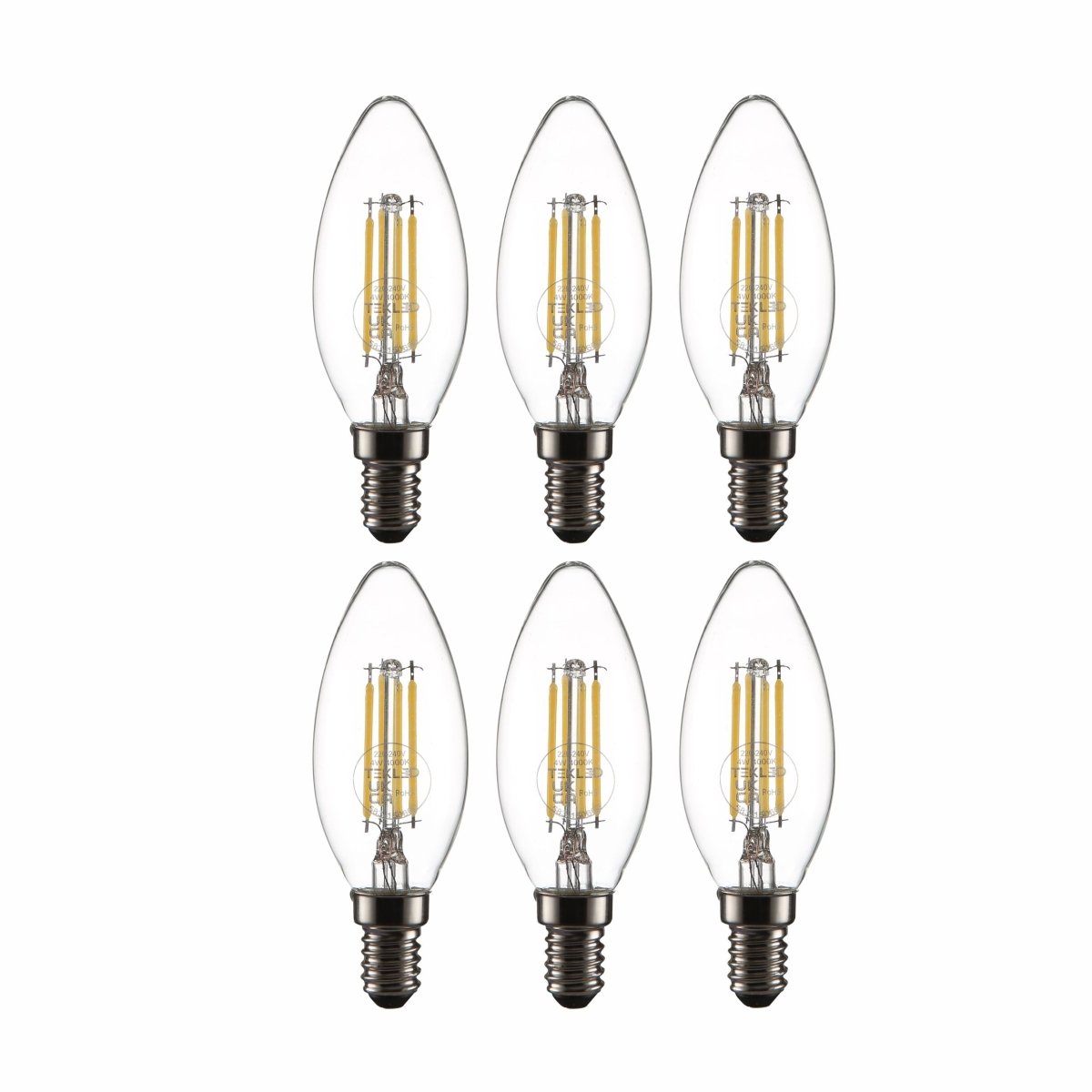 Main image of LED Filament Bulb C35 Candle E14 Small Edison Screw 4W 470lm Cool White 4000K Clear Pack of 6 | TEKLED 583-150603