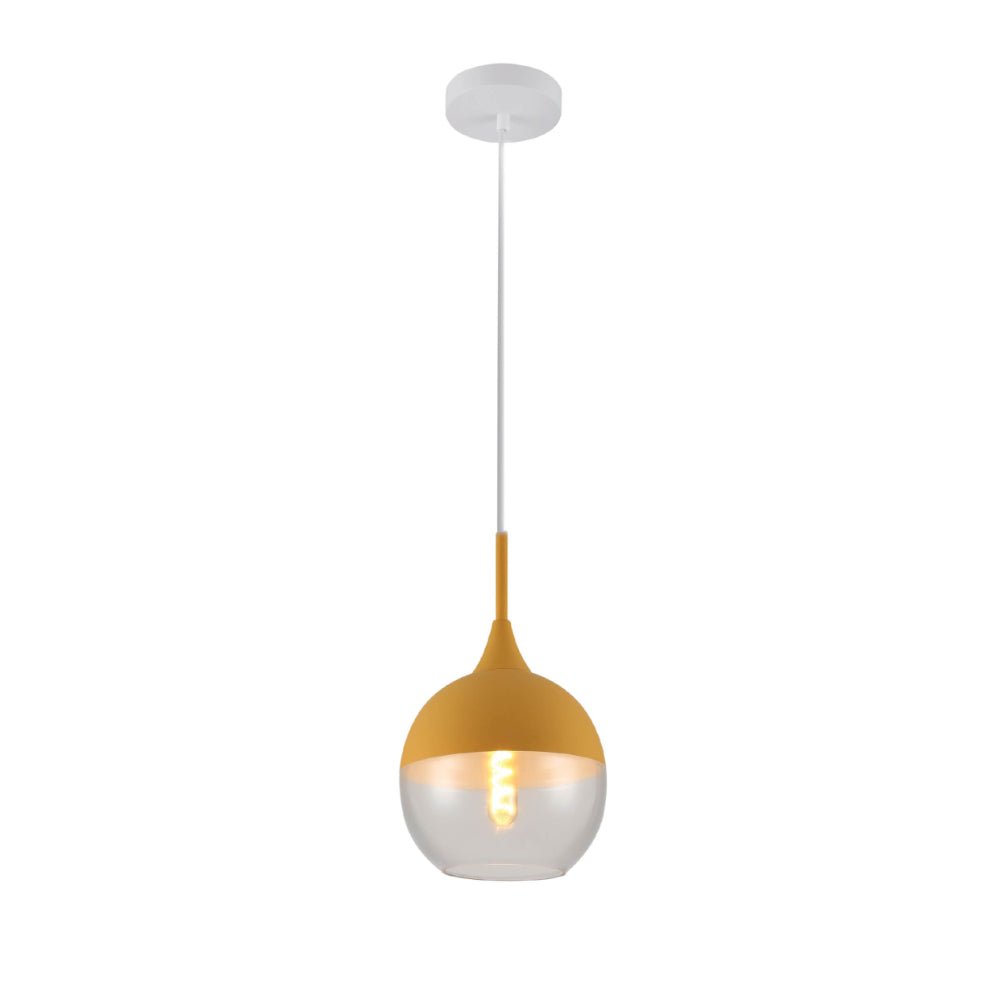 Main image of Macaron Mustard Yellow Dome Glass Pendant Ceiling Light with E27 Fitting | TEKLED 158-19734